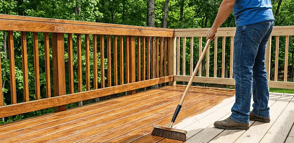 Deck staining and sealing application on a wood deck in Clearwater, FL