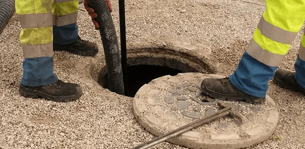 Drain cleaning crew clearing a sewer access point with professional equipment in Clearwater, FL